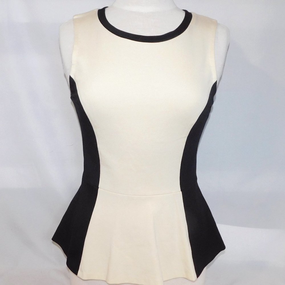 Wilfred Aritzia Trocadero Black Cream Fitted Peplum Sleeveless Top Womens 6
